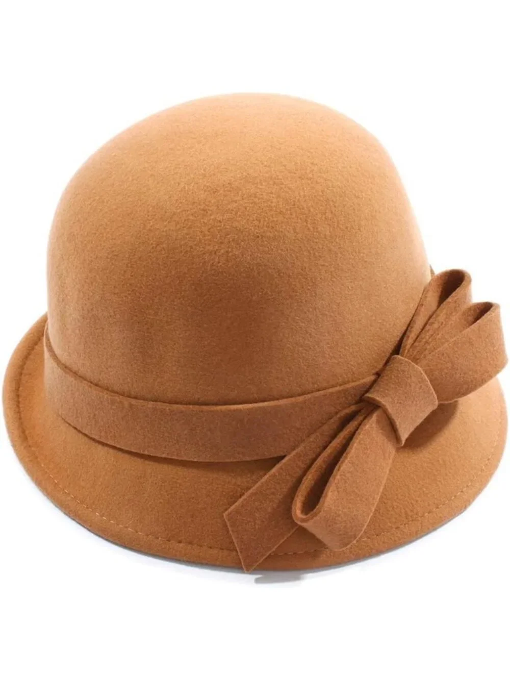 Vintage Wool Felt Bucket Hat for Women - Cloche Fedora Winter Bowler with Bow
